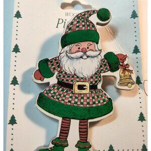 Potpourri Press Wooden Santa Pin Pals Christmas Brooch Vintage 1994